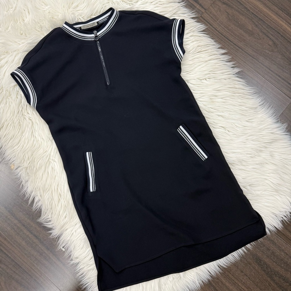 Zara Navy Short Sleeve Dress with White Trim - Picture 4 of 10